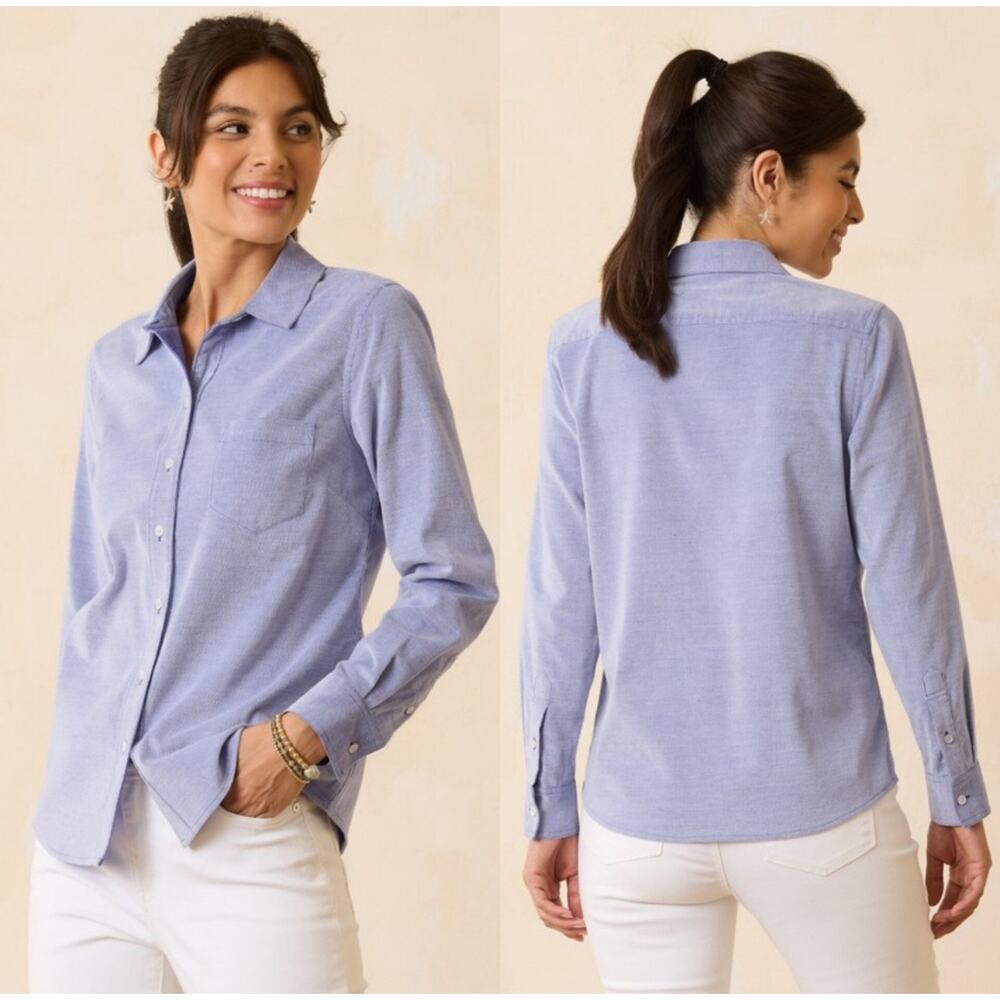 Tommy Bahama Blue Coasta Cord Long Sleeve Button Front Shirt Women's XS